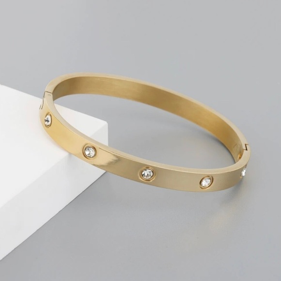 Moon Goddess Emporium Jewelry - 18K Gold Diamond Full Drill Love Inspired Bracelet Bangle Cuff No Fade Stackable